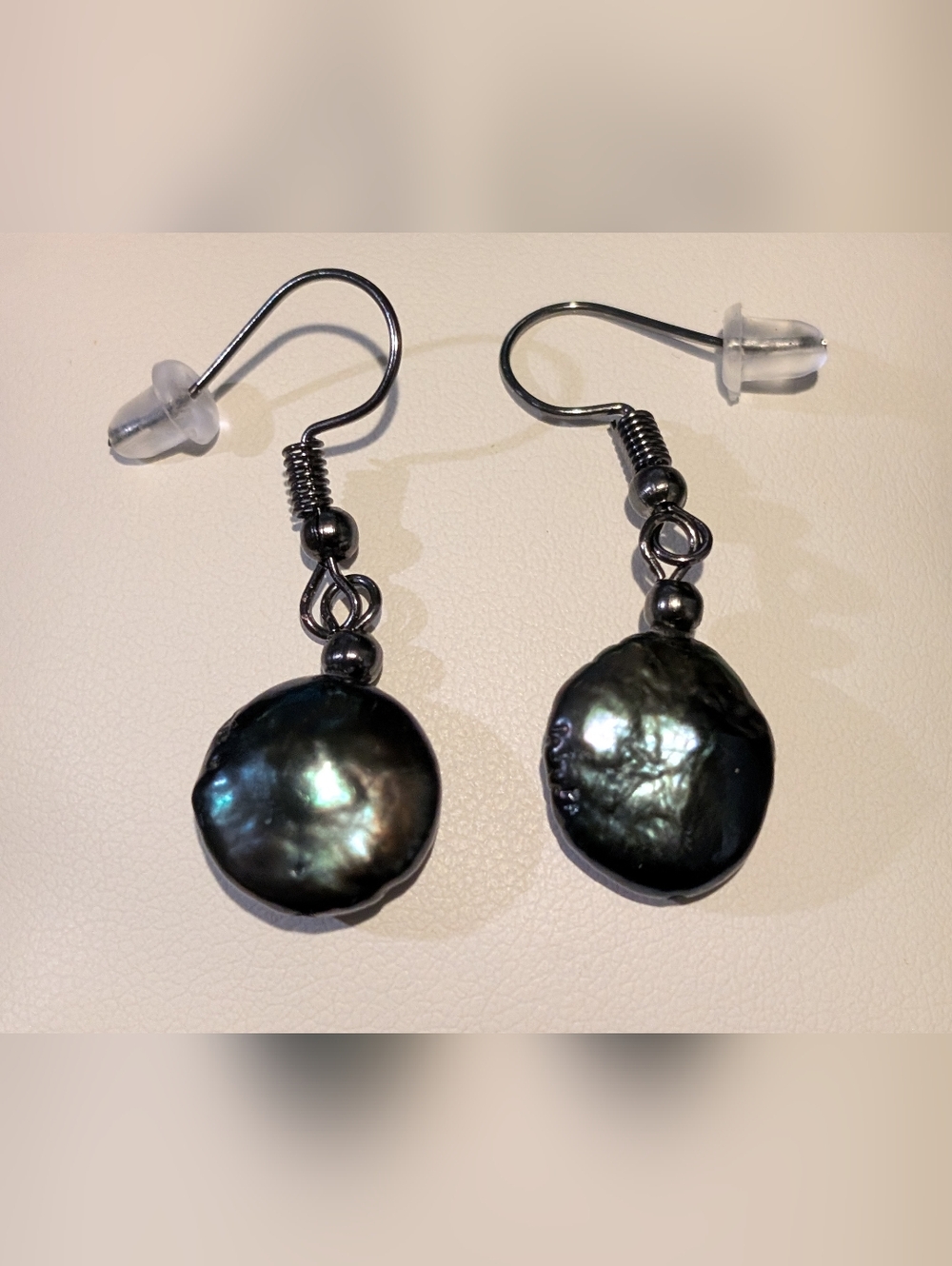 Peacock Baroque Coin Pearl Earrings – Iridescent Freshwater Pearls